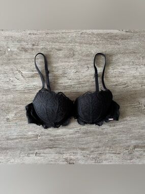 Victoria’s Secret PINK Date Push Up Bra Black Lace Lined Padded 34B Classic